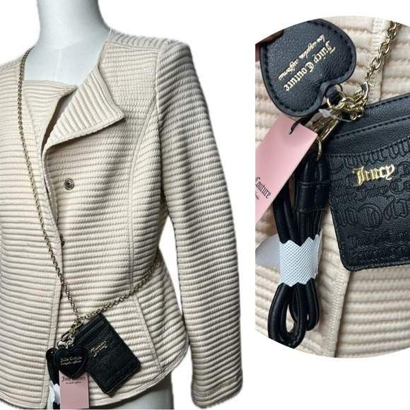 Juicy Couture Black Debossed Free Spirit Crossbody Bag Lanyard Keychain Set‎ NEW - Picture 7 of 17